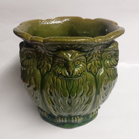 Green glazed Søholm flowerpot with owls