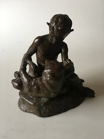 Lauritz Jensen Bronce Figurine of Faun/Pan and Bear from Dansk Kunsthandel
