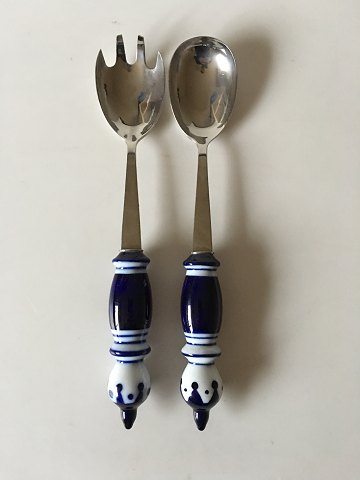 Rosenthal Blue Bjorn Wiinblad Siena Salad Serving Set in Ceramic and Stainless 
Steel