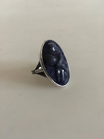 Royal Copenhagen Silver Ring with Jais Nielsen Ceramic Ornament