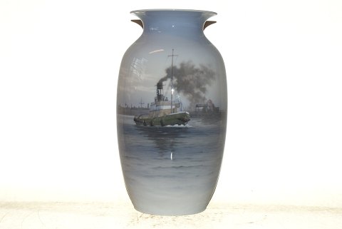 Large Royal Copenhagen Vase, Tugboat next to Copenhagen Naval Station