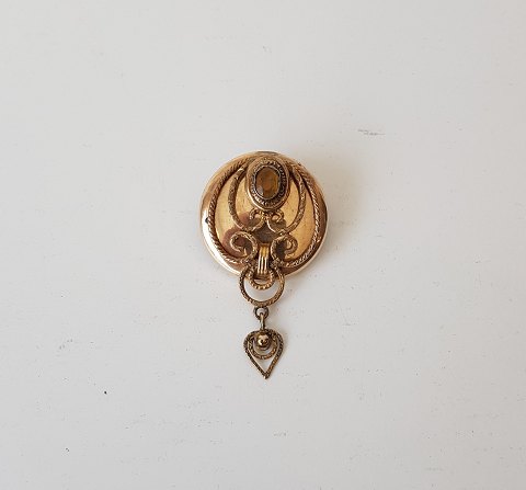 1800tals Victoriansk forgyldt broche med gul sten