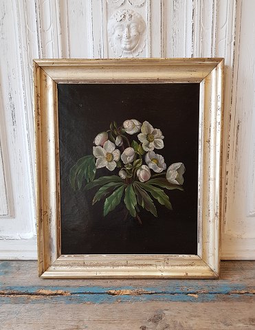Antique flover painting in silver frame