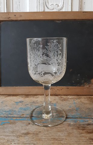 Beer glass - with etched deer motif - Kastrup glassworks