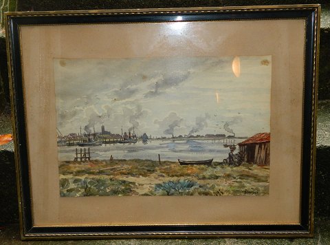 Watercolor from Aalborg by Waldemar Albertsen