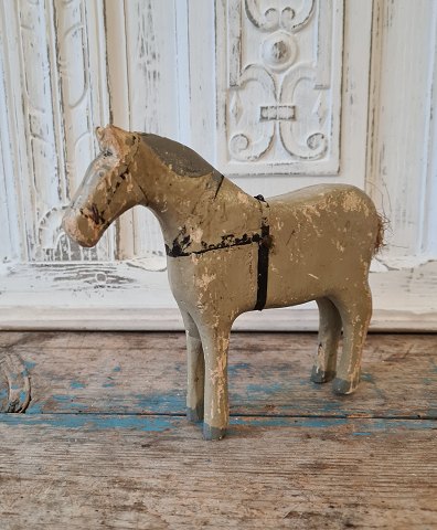Beautiful old gray-painted wooden horse 17 cm.