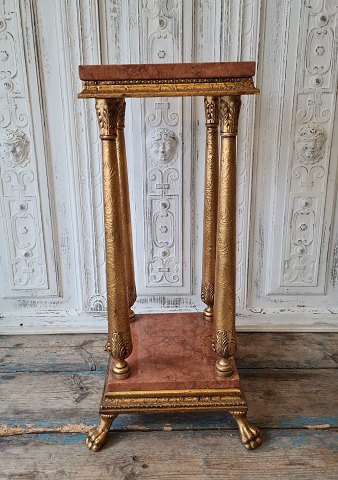 Pedestall in gilded wood with red  marble top