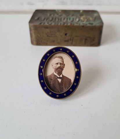 Beautiful old miniature frame with blue enamel decorated with stars