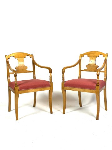 Sæt af Hvilestole - Empire - Birketræ - Rødt stof - 1840