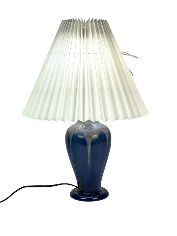 Ceramic table lamp with blue glaze and paper shade, by Michael Andersen. 
5000m2 showroom.
Great condition
