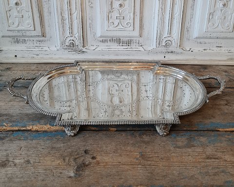 Large silver-plated tray with handle