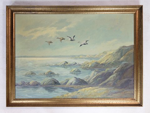Maleri - Lærredet - Motiv af Hav og kyst klipper - 1920