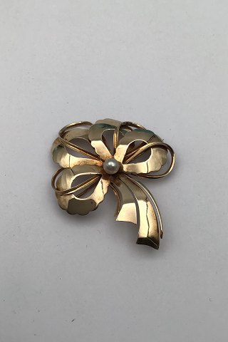 Bernhard Hertz 14 K Gold Brooch w Pearl