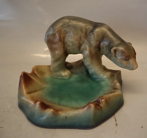 Michael Andersen 348 - Brown Greenish Polar bear on tray  16 x 23 cm Bornholm 
Pottery
