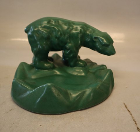 Michael Andesen 4055 A Green glazed polar bear on tray 9 x 15 cm Bornholm 
Pottery