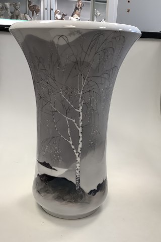 Royal Copenhagen Art Nouveau Unique Vase by Anna Smith Vinter Landscape No 6820