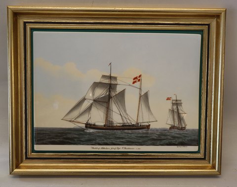 B&G Porcelain painting in golden frame Danish Marine Paintings on a porcelain 
plaque by Jakob Petersen. 1774 - 1855
