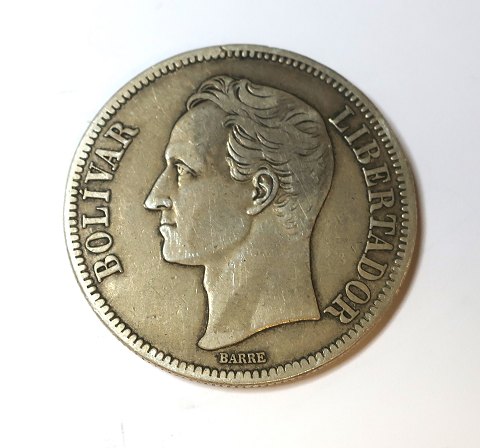 Venezuela. Silver 5 Bolivares from 1935