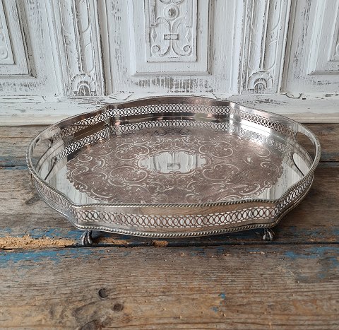 Beautiful English silver-plated tray with gallery edge.