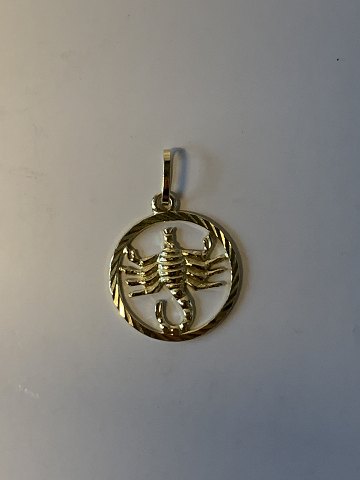 The zodiac sign the scorpion, pendant/charm in 14 carat gold. Stamped 585