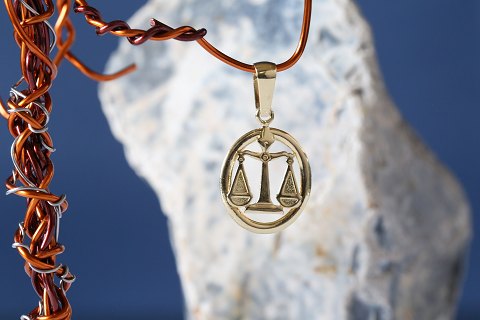 Gold pendant for necklace, Libra - zodiac sign. 14 carat gold, Stamp 585.