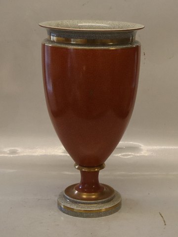 212-3377 Kgl. Pokal -  Vase på fod orange & graa  30 x 16.5 cm Kongelig Dansk  
Craquelé, Craquele