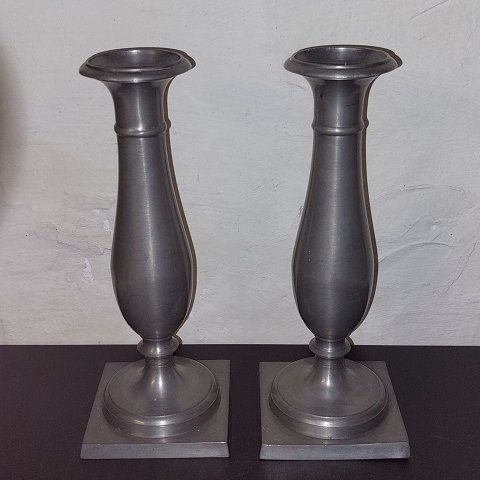 Pair of baluster shaped candlesticks in pewter