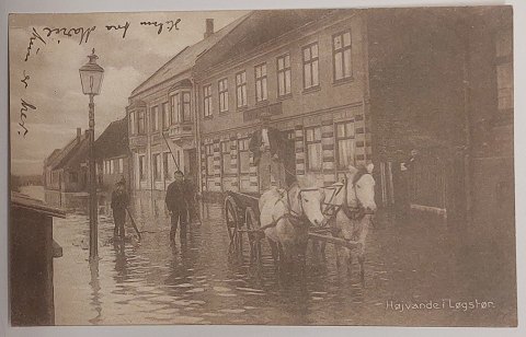 Postkort: Højvande i Løgstør i 1914