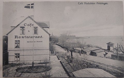 Postkort: Motiv med Café Viadukten i Helsingør i 1908