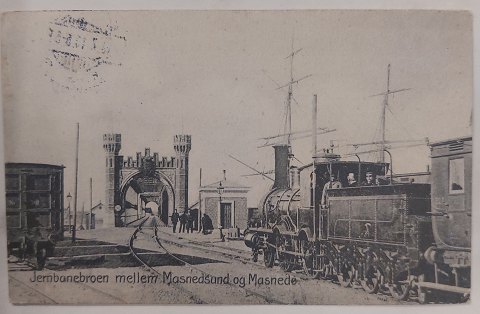 Postkort: Jernbanebroen mellem Masnedsund og Masnede i 1911