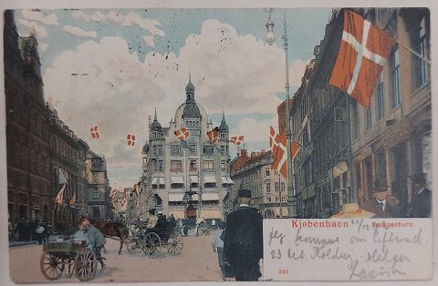 Farvelagt postkort: Liv på Amager Torv i 1903