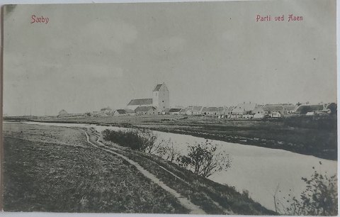 Postkort: Parti ved Aaen i Sæby i 1912