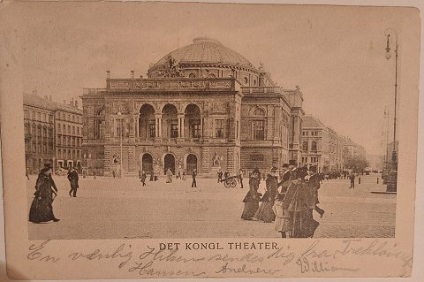 Postkort: Liv foran Det Kongelige teater i 1903