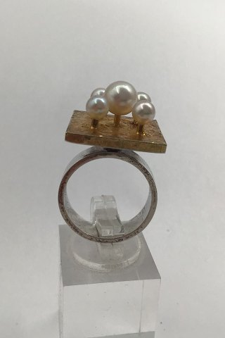 Hans Hansen Sterling Silver Ring w Pearls (Partially Gilded)