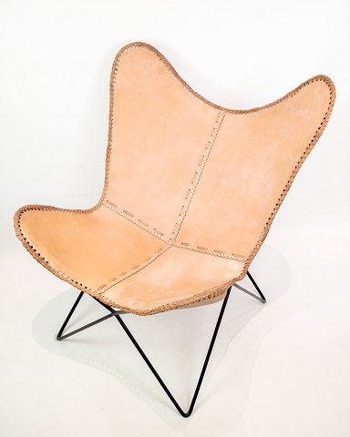 Lounge lænestol - Flagermus stol - Sort stel - lys læder - 1990
Flot stand

