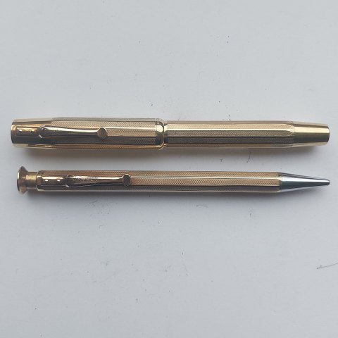 12-sided SWO Oerlikon fountain pen and screw pencil in double gold