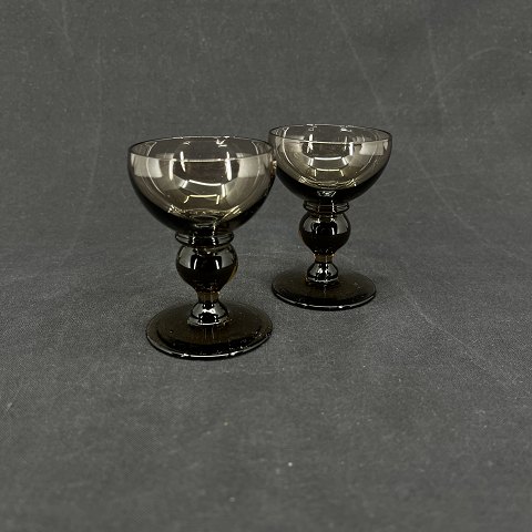 A pair of smoked topaz liqueur glasses from the 1930s