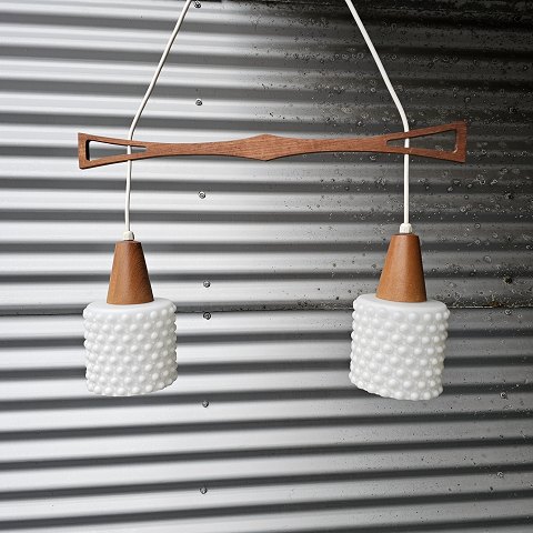 Glas pendel med teak ophæng53 cm