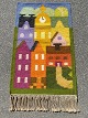 Swedish kelim tapestry by textile artist Ingegerd Silow. Cityscape with forest 
in the background. Mid 20th century