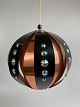 Ceiling lamp / pendant by Wener Schou for Coronell, Danish design from the 
middle of the 20th century in copper and black metal with prisms