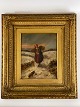 Oil painting antique gold frame by girl collecting firewood. 19th Century. 
Signed