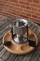 Fondue set of stainless steel on a swivel wooden tray from Digsmed Denmark and 
with 2 x 6 forks