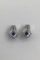 Danish 14 K Whitegold Ear Studs w Saphir & Diamonds