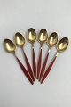 Georg Jensen Sterling Silver Gilded Ornamental Mocha Spoon (Red enamel)(6)