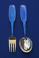 Michelsen Set  Christmas spoon and fork 1961 of gilt sterling silver