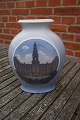 Royal Copenhagen Danish porcelain, large oval vase with motif of Christiansborg 
in Copenhagen