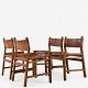 Danish Cabinetmaker.
Hunting chairs - Set of 4 in patinated full grain leather and oak.
1 set in stock
