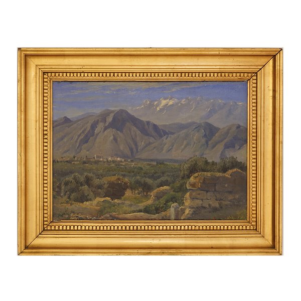 Thorald Læssøe, 1816-1878, Attributed to, oil on canvas. Small italian village 
around 1850. Visible size: 33x46cm. With frame: 48x61cm