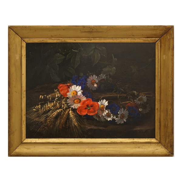 I. L. Jensen, 1800-56, Dänemark: Wilde Blumen, Hafer und Gerste, Öl auf Platte. 
Lichtmasse: 28x37,5cm. Mit Rahmen: 38x47,5cm