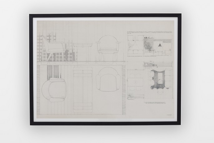 John Vedel-Rieper
Original drawing of living room. "Sketch proposal for an arrangement of 
exhibition stand with sofa group composed of parts from contest proposals. 
Labeled 